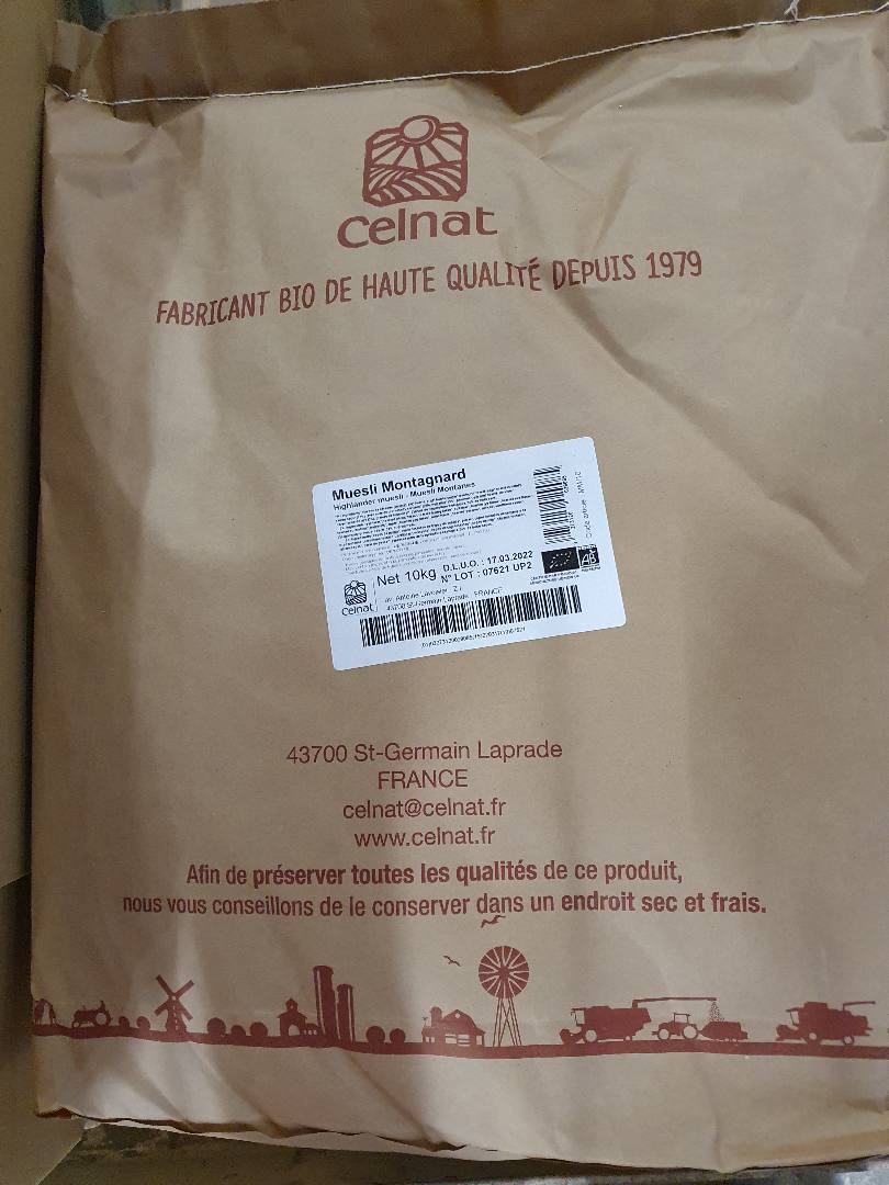 Muesli montagnard Celnat : photo du produit rappelé le 07/04/2021