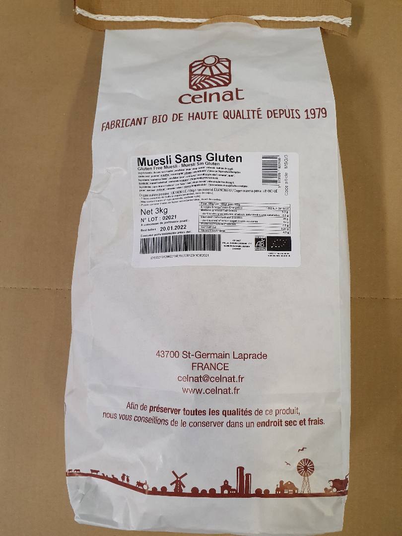 Muesli sans gluten Celnat : photo du produit rappelé le 09/04/2021