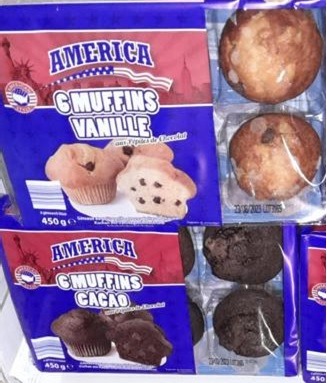 Muffins choco et vanille pépite choco 450g America : photo du produit rappelé le 02/08/2023
