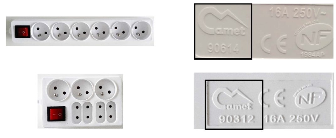 Multiprise 6 fiches 110033/90614 (camet) // multiprise 7 Smart System : photo du produit rappelé le 18/12/2023
