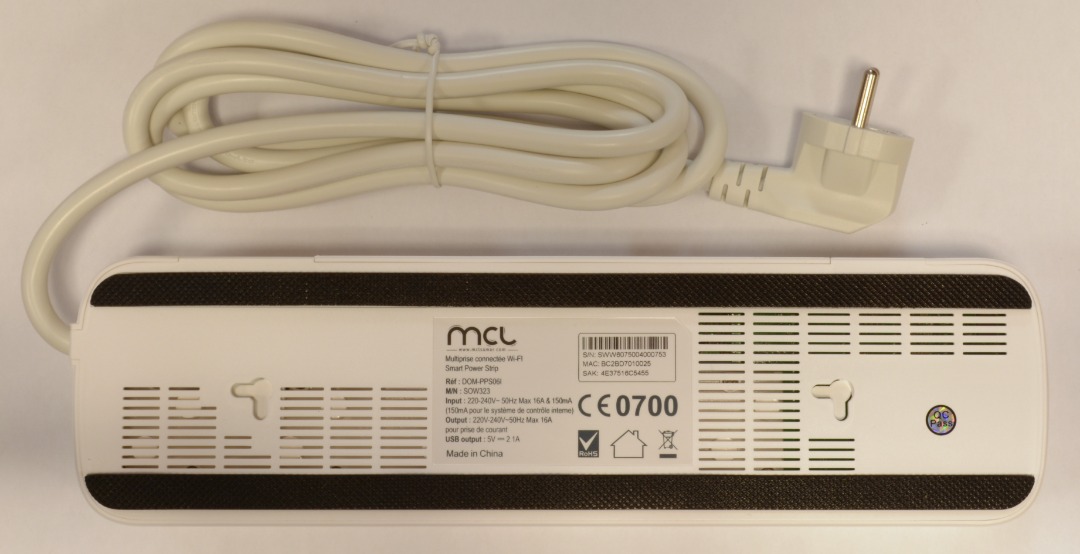Multiprise connectée wifi 6 sorties - 1.80m MCL : photo 3 sur 4 du produit rappelé le 01/07/2021