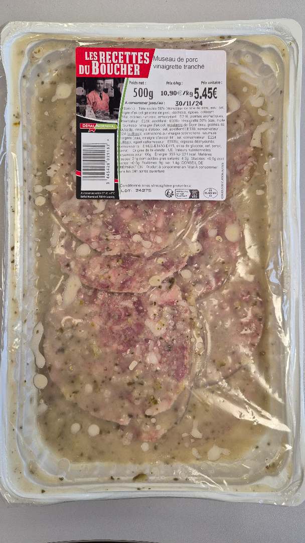 Museau de porc vinaigrette tranché Les Recettes du Boucher : photo du produit rappelé le 16/10/2024