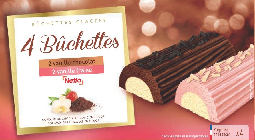 Netto buchettes vanille/chocolat vanille/fraise x4 : photo du produit rappelé le 05/01/2022