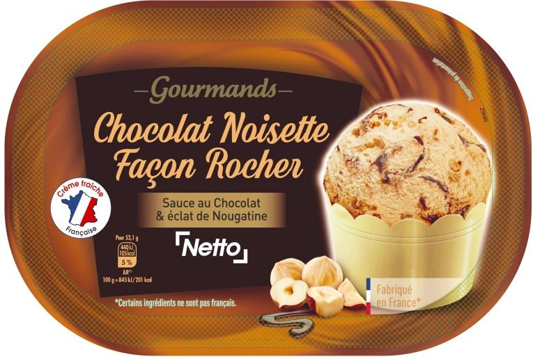 Netto chocolat noisette facon rocher 0.9l : photo du produit rappelé le 29/07/2021