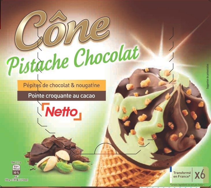 Netto cone 6x120ml chocolat pistache : photo du produit rappelé le 25/02/2022