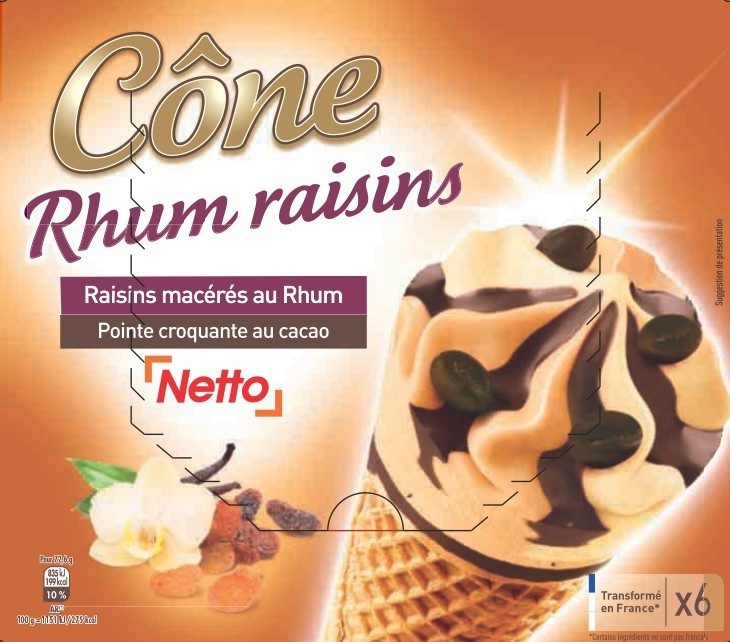 Netto cone 6x120ml rhum raisin : photo du produit rappelé le 29/07/2021