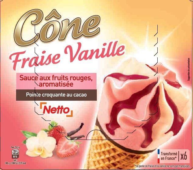 Netto cone 6x120ml vanille fraise : photo du produit rappelé le 25/02/2022