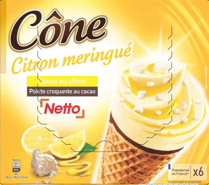 Netto cone gourmand citron meringue 6x110ml : photo du produit rappelé le 29/07/2021
