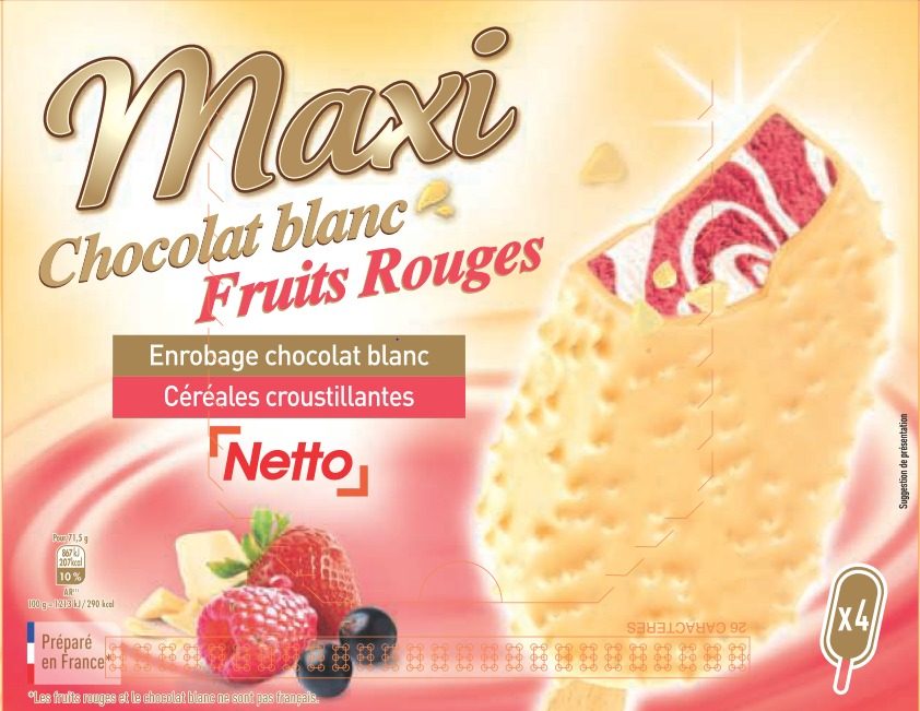 Netto maxi batonnet 4x100ml chocolat blanc - fruits : photo du produit rappelé le 29/07/2021