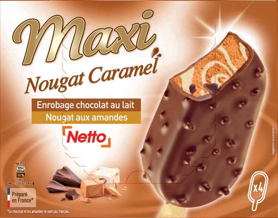 Netto maxi batonnet 4x100ml nougat caramel : photo du produit rappelé le 29/07/2021