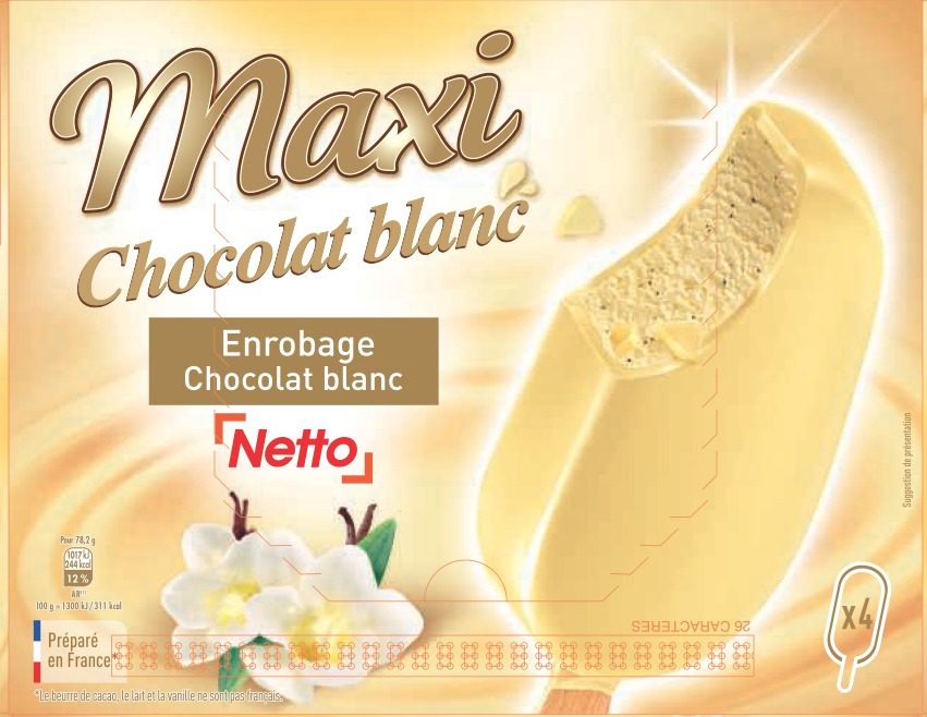 Netto maxi batonnet 4x120ml vanille chocolat blanc : photo du produit rappelé le 29/07/2021