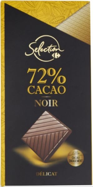 Noir 72% de cacao Carrefour Sélection : photo du produit rappelé le 03/06/2022