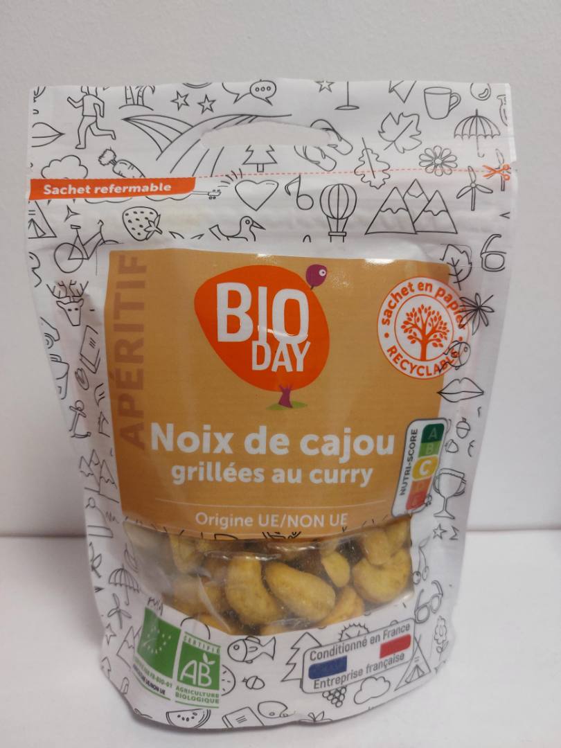 Noix de cajou grillées au curry Bioday : photo du produit rappelé le 09/02/2024
