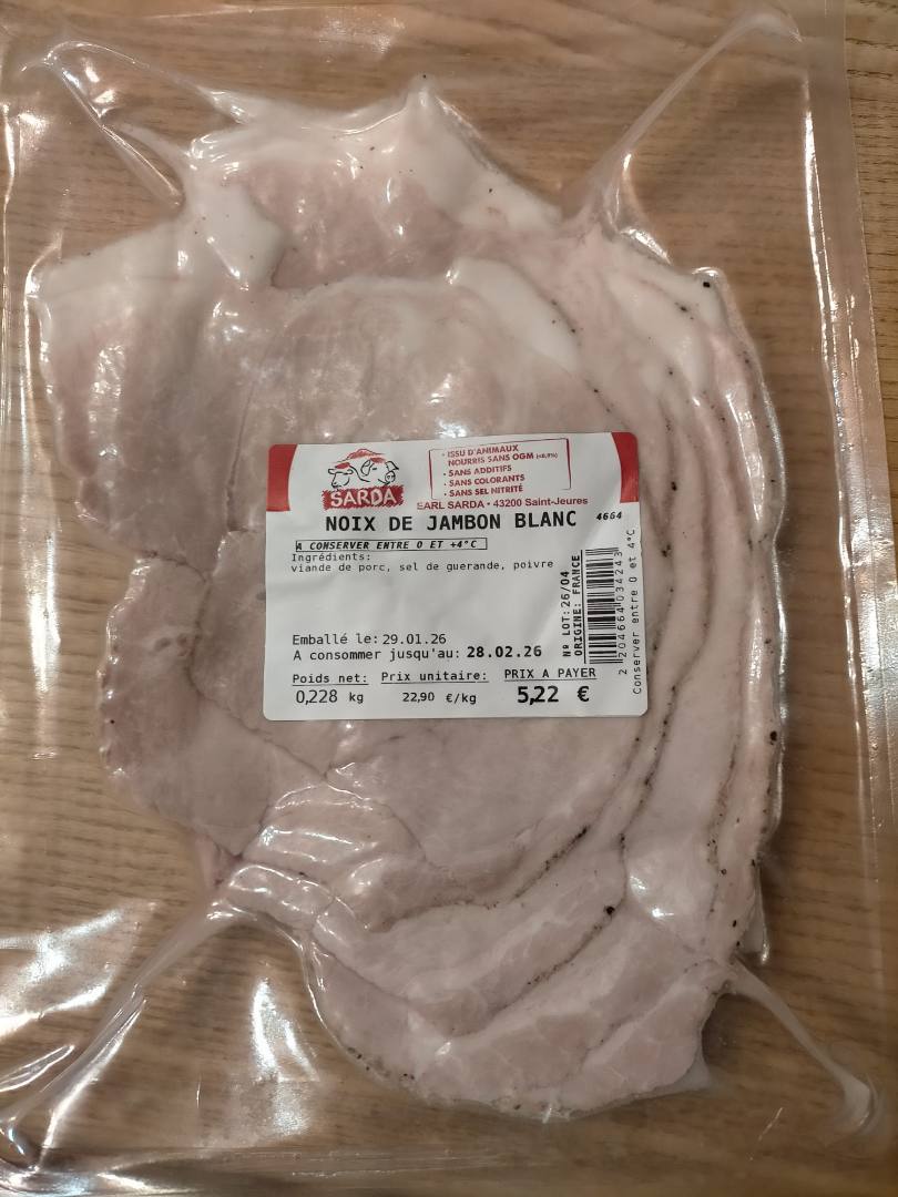 Noix de jambon blanc et tripes Earl Sarda : photo du produit rappelé le 10/02/2026