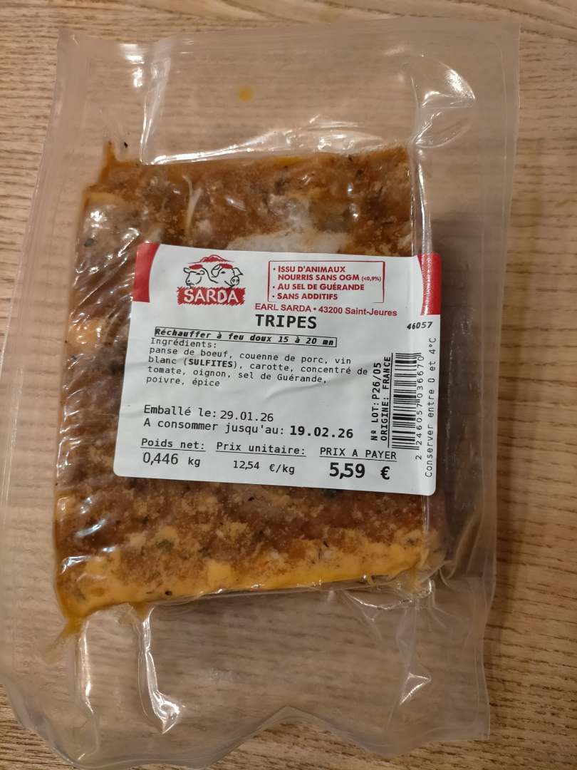 Noix de jambon blanc et tripes Earl Sarda : photo 3 sur 3 du produit rappelé le 10/02/2026