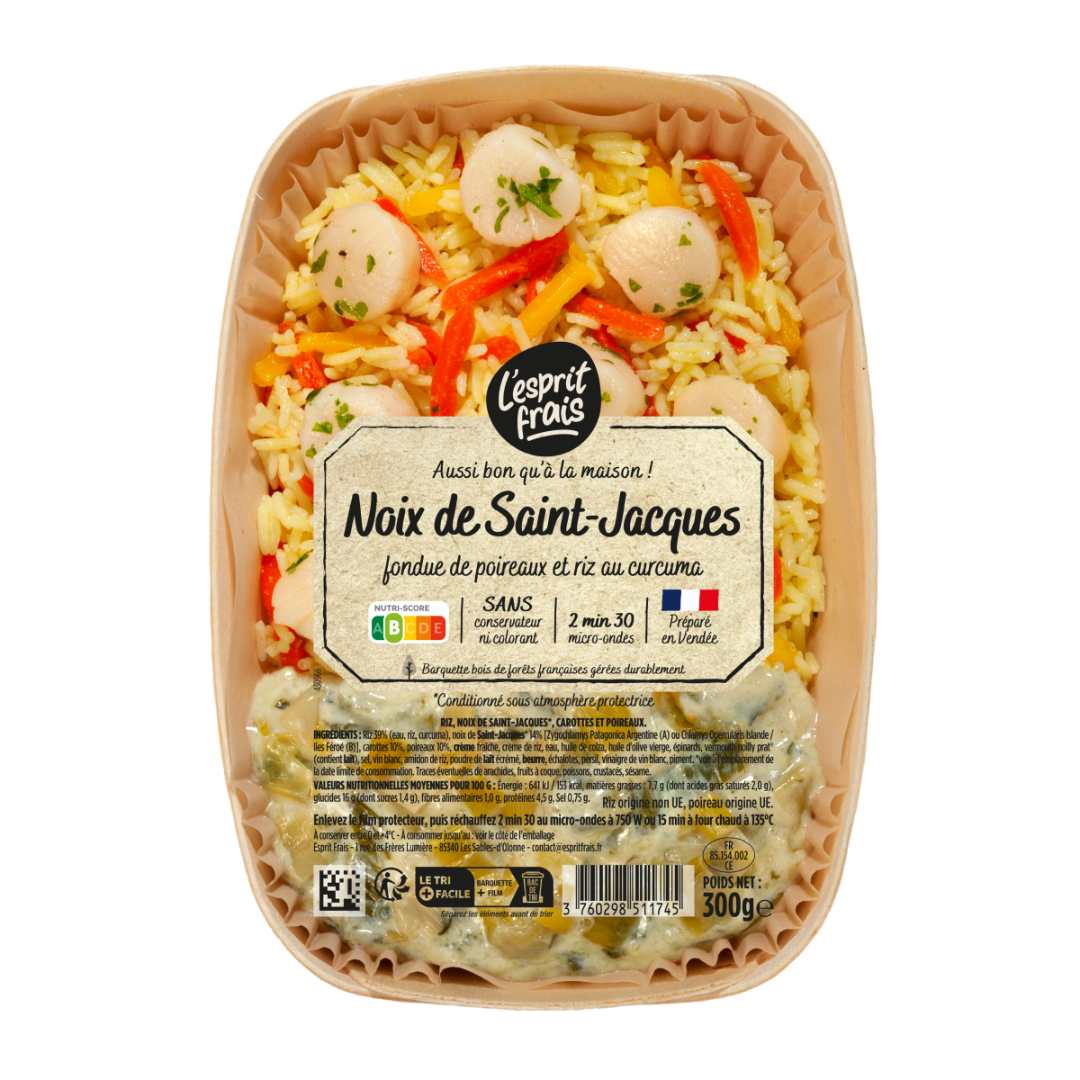 Noix de saint jacques, fondue de poireau et riz au curcuma L'Esprit Frais : photo du produit rappelé le 26/09/2025