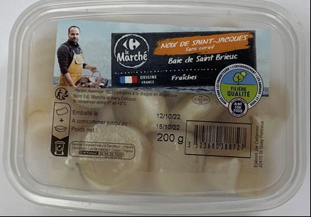 Noix de saint-jacques fraîches baie de saint Filière Qualité Carrefour : photo du produit rappelé le 23/10/2026