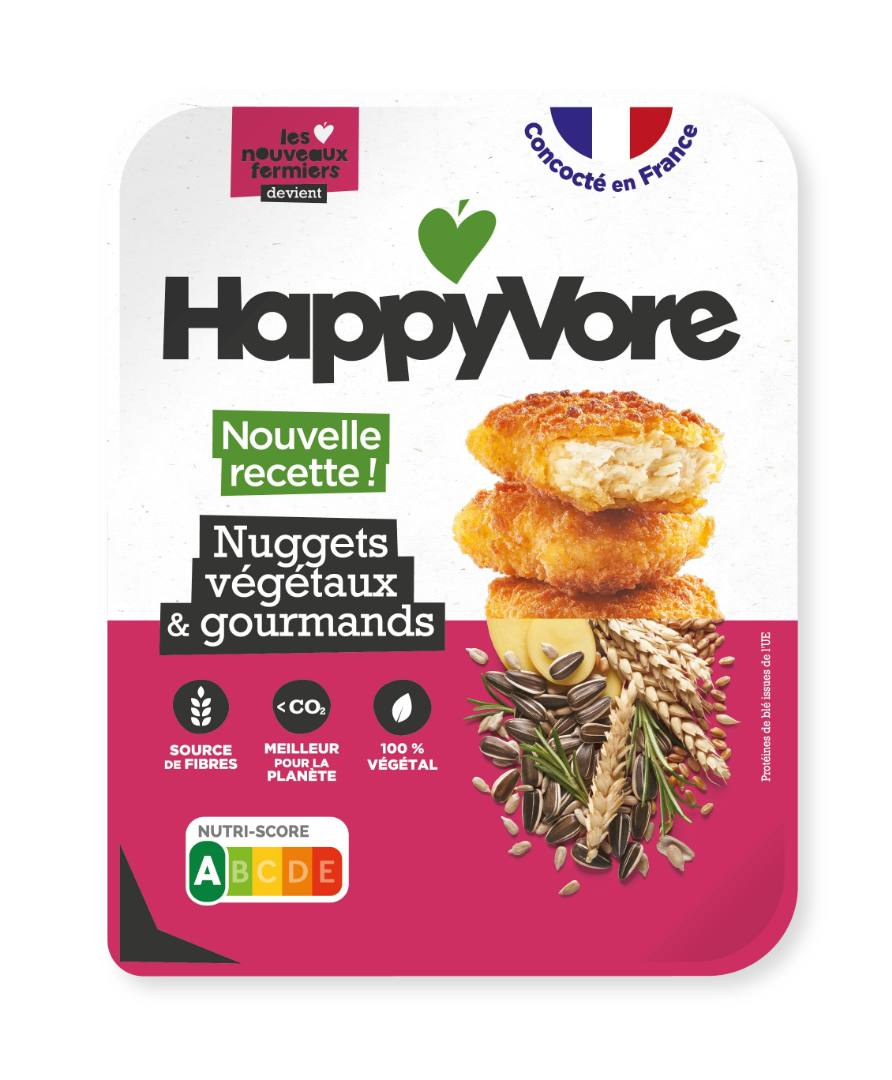 Nuggets végétaux et gourmands Happyvore : photo du produit rappelé le 15/02/2023