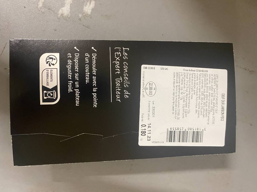 Oeuf dur jambon Qualité Traiteur : photo 2 sur 2 du produit rappelé le 03/11/2023
