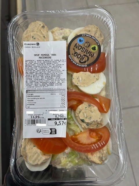 Oeuf mimosa thon macédoine E.Leclerc Morlaix : photo du produit rappelé le 14/02/2025