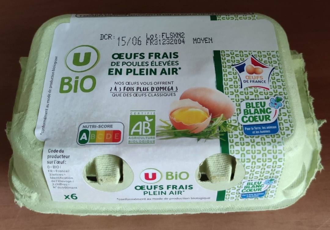 Œufs divers partie 1 Marque U -U BIO - Matines - PPX - Eleveurs Engagés : photo du produit rappelé le 12/07/2022