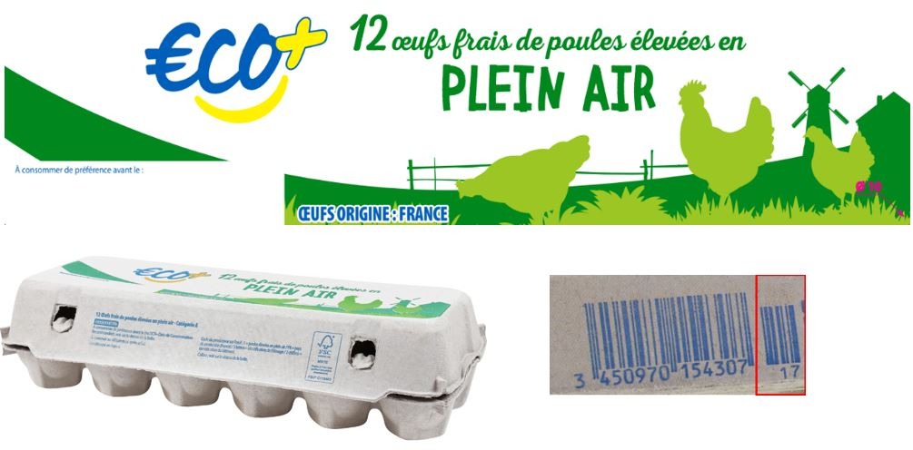Œufs frais de poules elevees en plein air x12 Eco : photo du produit rappelé le 25/10/2024