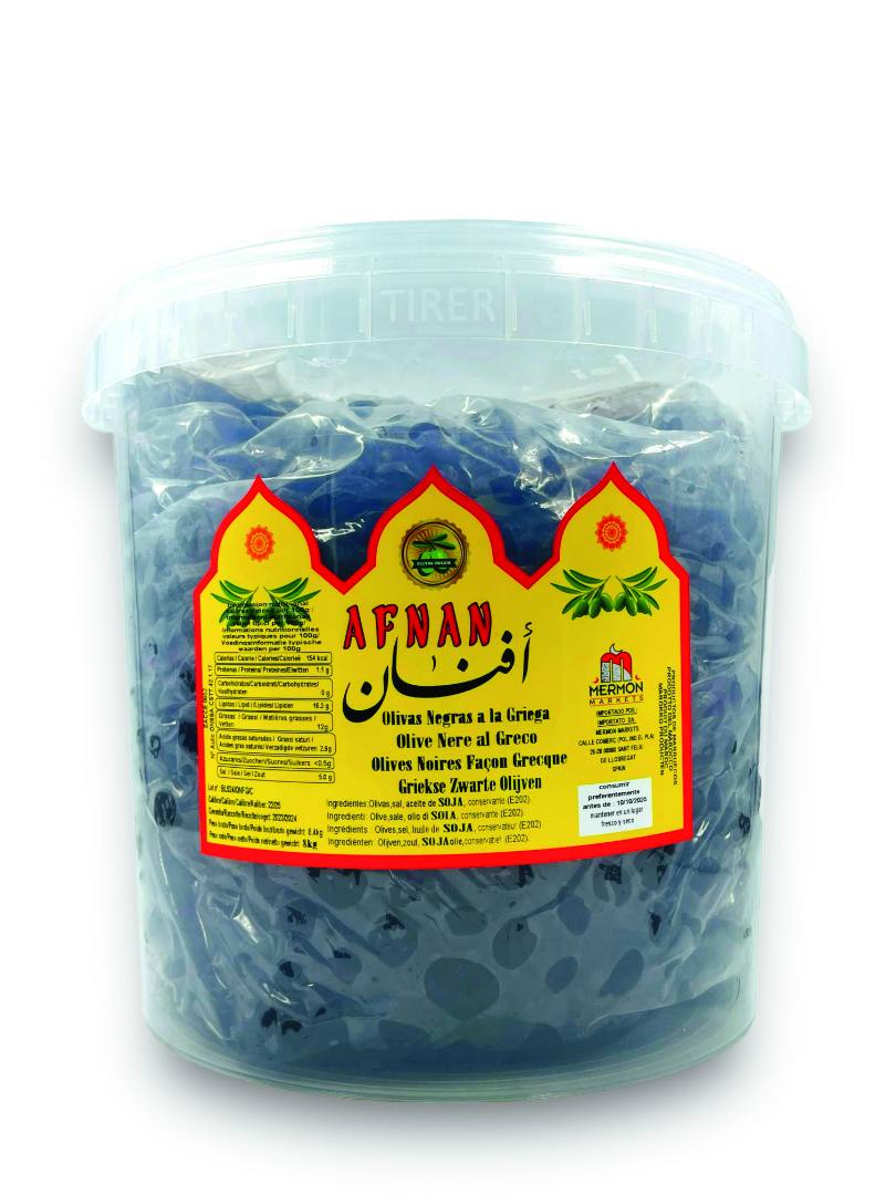 Olives vertes en rondelles et olives noires facon grecque - afnan : photo 2 sur 2 du produit rappelé le 26/11/2025