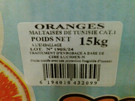 Orange vrac maltaise origine tunisie : photo du produit rappelé le 11/04/2024