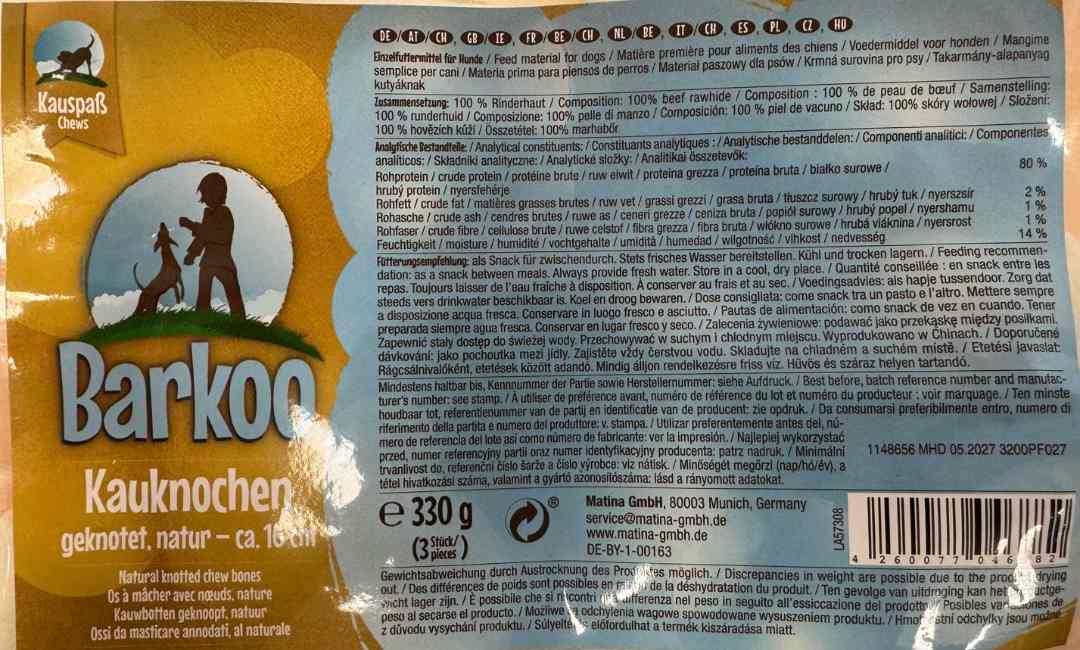 Os à mâcher Barkoo : photo du produit rappelé le 30/01/2025