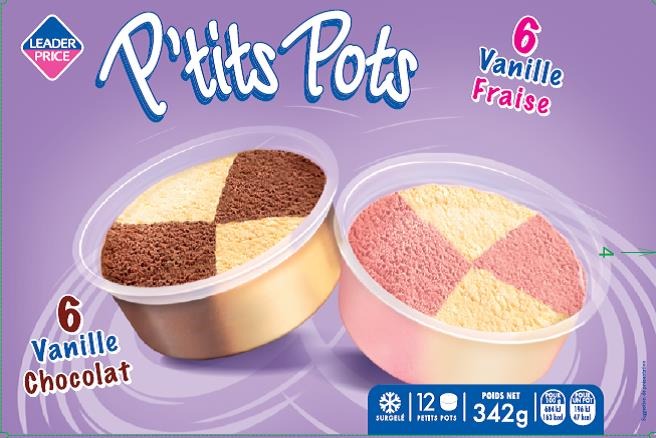 P’tits pots 6 vanille fraise / 6 vanille chocolat - 342g - leader price : photo du produit rappelé le 03/12/2021