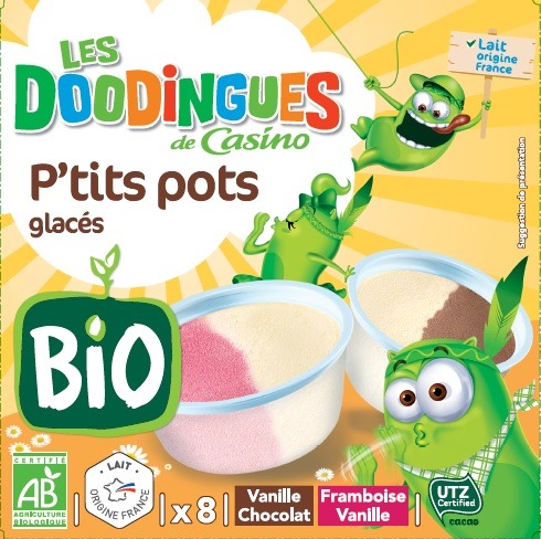 P’tits pots glacés vanille/chocolat framboise/vanille Casino Doodingues BIO : photo du produit rappelé le 03/12/2021