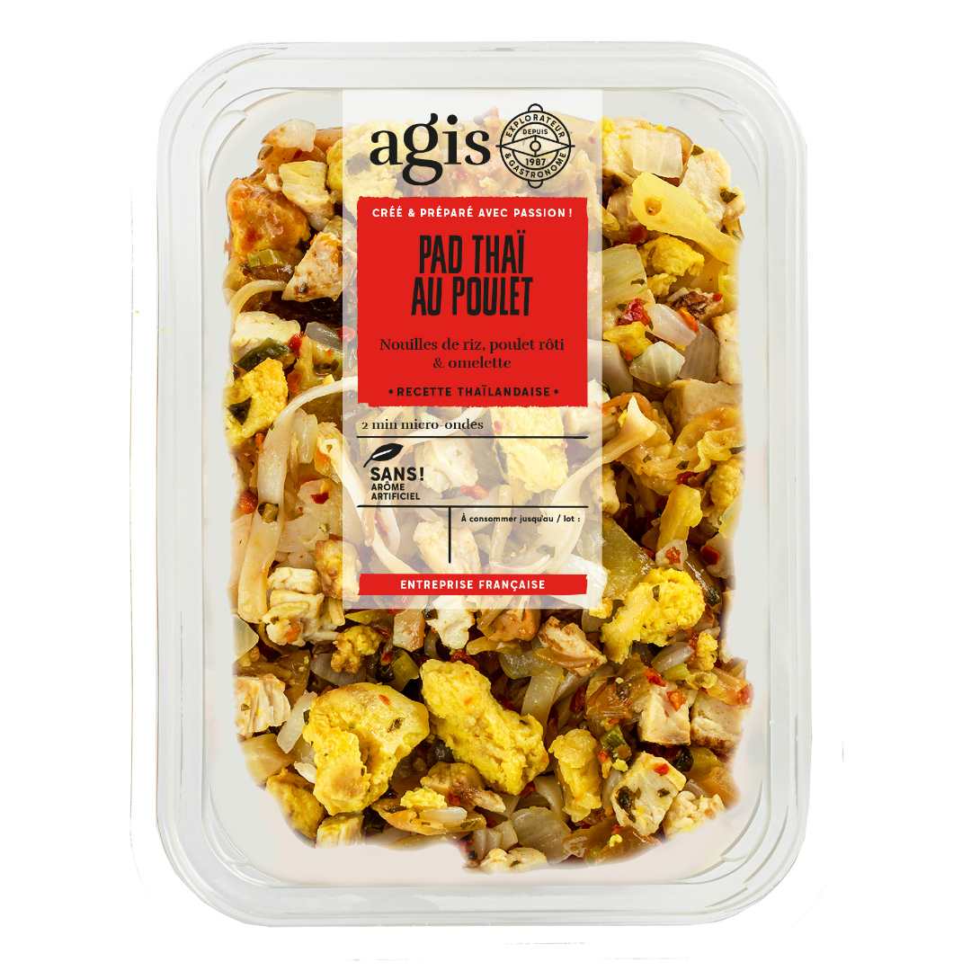 Pad thai au poulet nouilles de riz, poulet rôti & omelette 330g Agis : photo du produit rappelé le 11/07/2023