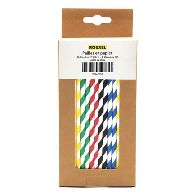 Paille en papier rayures assorties h.19,8 cm diam. 0.6cm Rouxel : photo du produit rappelé le 12/05/2023