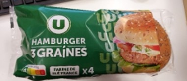 Pain burger 3 graines u x 4 300g : photo du produit rappelé le 08/08/2024