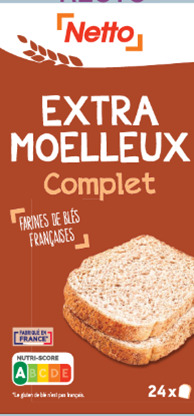 Pain de mie extra moelleux complet Netto 500g : photo du produit rappelé le 17/07/2023