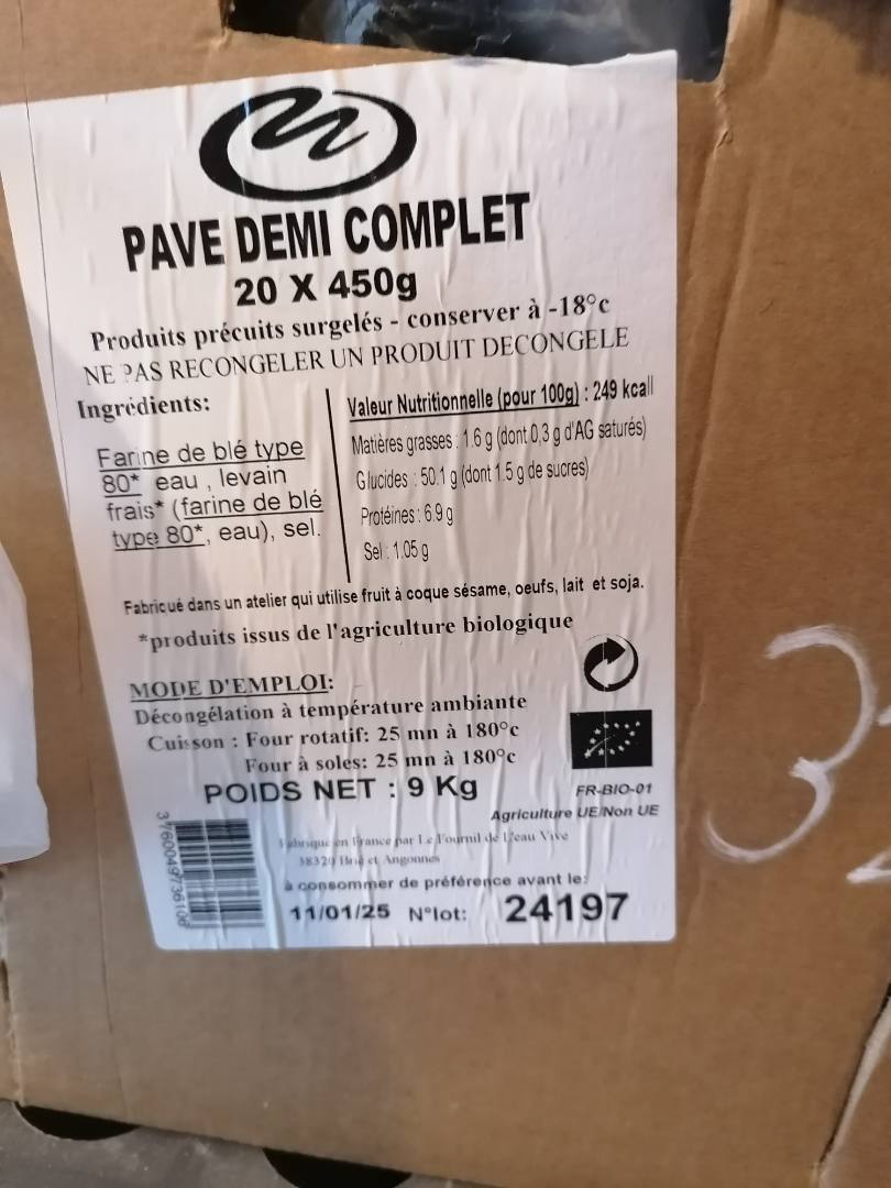 Pain demi complet 450 g Le Fournil : photo 3 sur 3 du produit rappelé le 12/08/2024