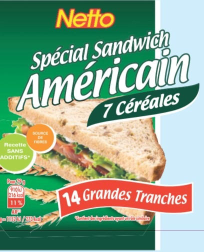 Pain sandwich américain 7 céréales Netto : photo du produit rappelé le 17/02/2022