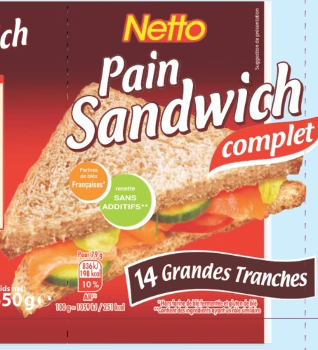 Pain sandwich complet Netto : photo du produit rappelé le 17/02/2022