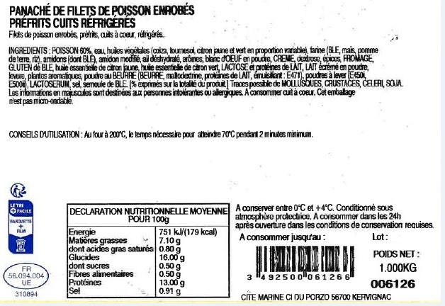 Panaché de filets de poisson enrobés : photo du produit rappelé le 06/08/2025