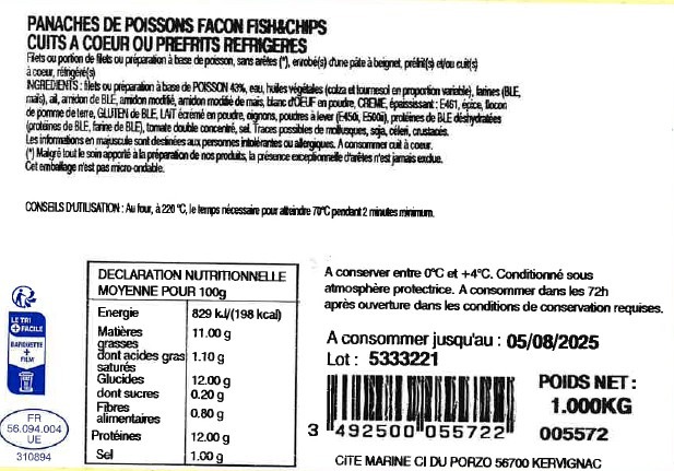 Panaché poisson fish and chips : photo du produit rappelé le 05/08/2025