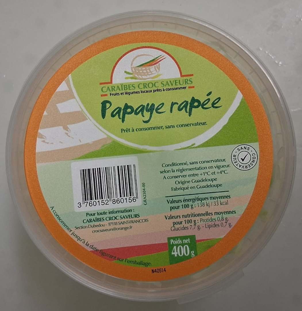 Papaye rapée 400g Caraïbes Croc Saveurs : photo du produit rappelé le 30/10/2025