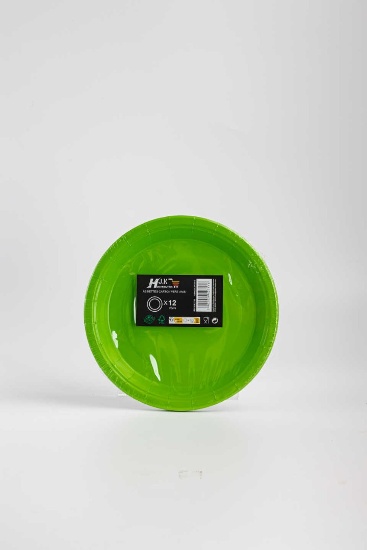 (papier/carton) assiette en carton vert anis x12 -23cm HJK Distribution : photo du produit rappelé le 22/10/2025
