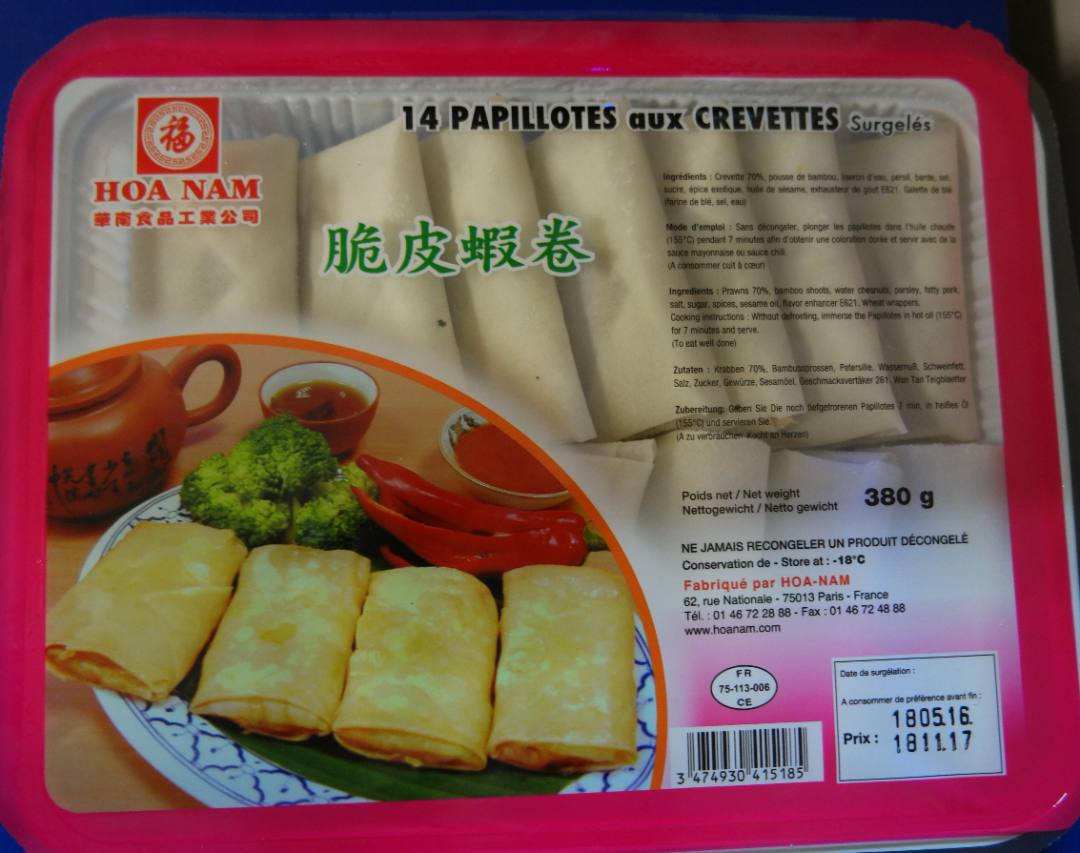Papillotes aux crevettes Hoa Nam : photo du produit rappelé le 14/04/2021