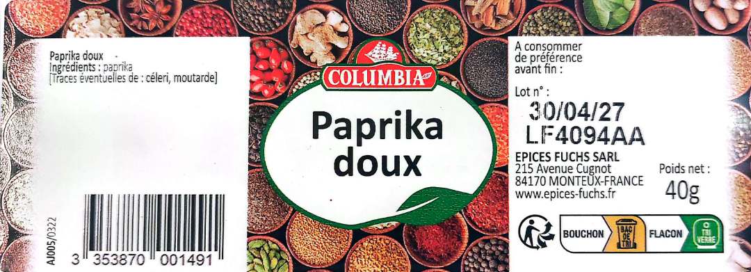 Paprika doux Columbia : photo du produit rappelé le 01/07/2025
