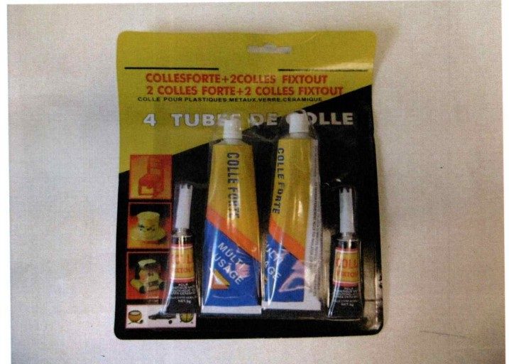 Paquet de 4 tubes de colles(2 colles forte+ 2 colles fixtout) : photo du produit rappelé le 30/12/2022