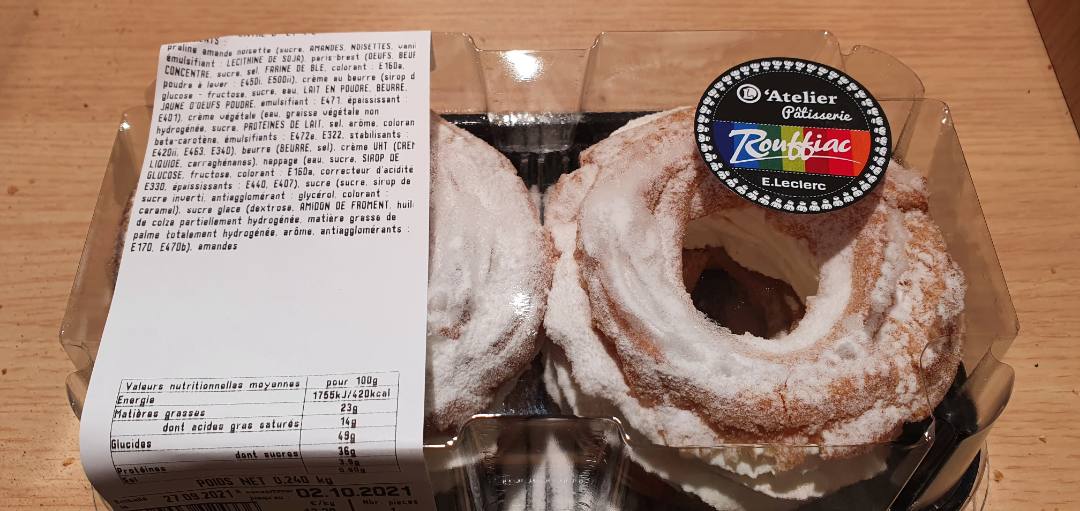 Paris brest praline x 2 L'Atelier Rouffiac : photo du produit rappelé le 29/09/2021