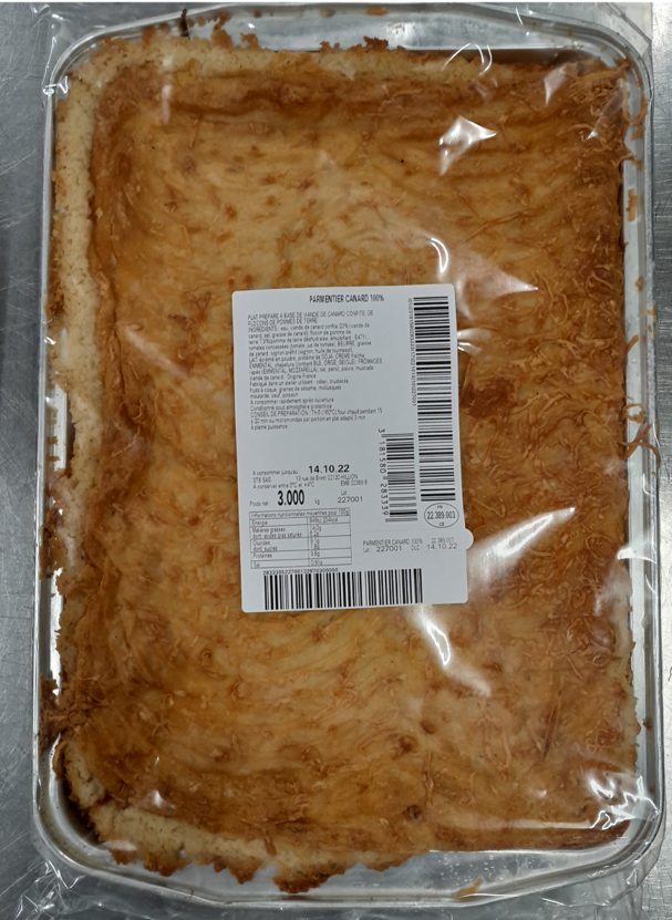 Parmentier de canard 100% : photo du produit rappelé le 29/09/2022