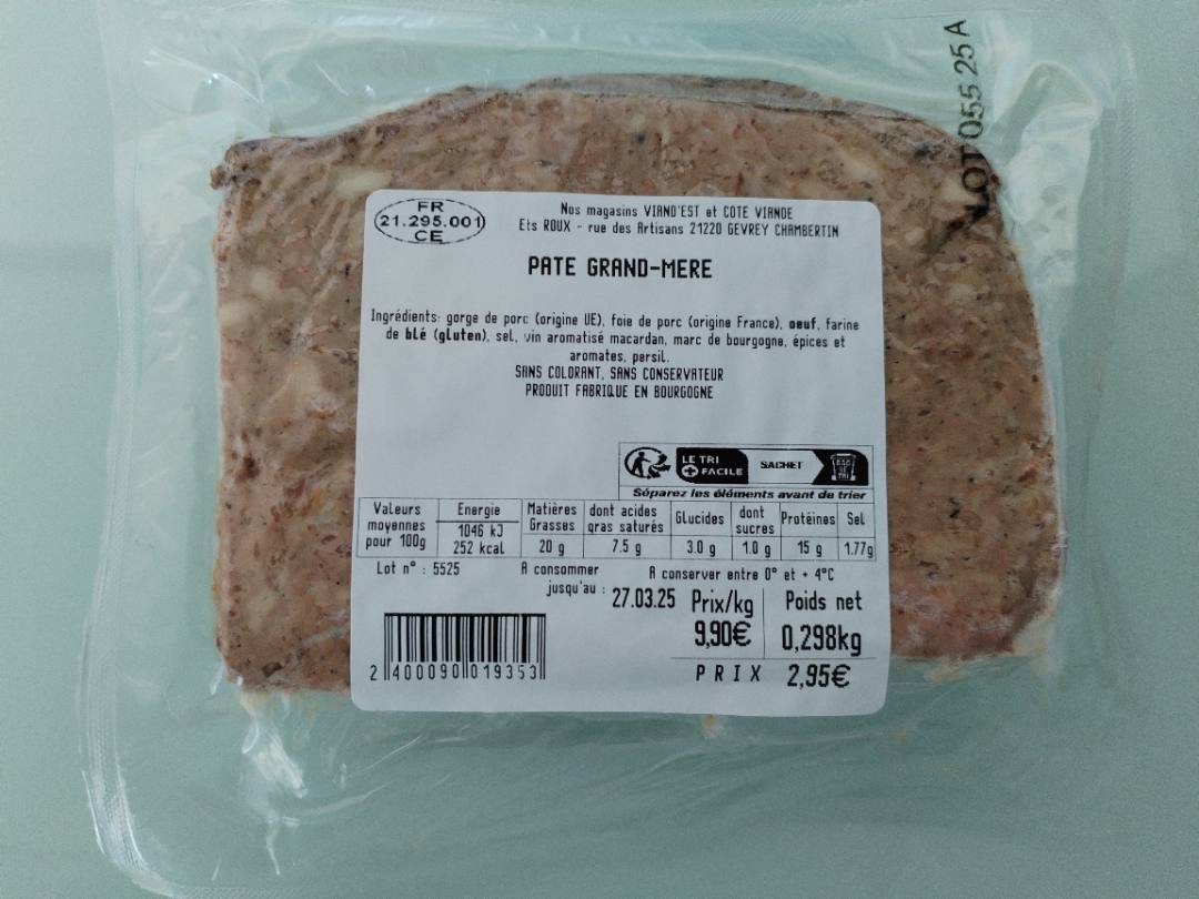 Pate a l'ancienne, pate grand mere, pate forestier en tranche Roux : photo 2 sur 3 du produit rappelé le 19/03/2025