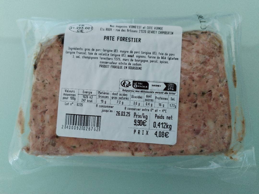 Pate a l'ancienne, pate grand mere, pate forestier en tranche Roux : photo 3 sur 3 du produit rappelé le 19/03/2025