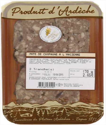 Pâté de campagne à l'ancienne 2t Salaison de la Haute Ardèche : photo du produit rappelé le 20/08/2021